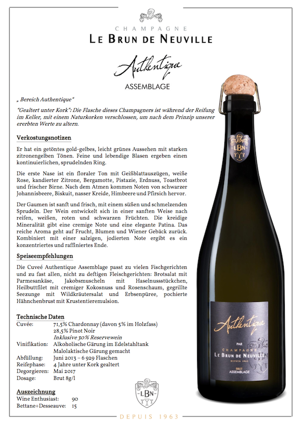 Champagner Le Brun de Neuville „Cuvée Authentique Assemblage” bei Wein-Musketier kaufen